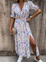 Lorena - Dames Floral Midi Jurk met Zijsplit