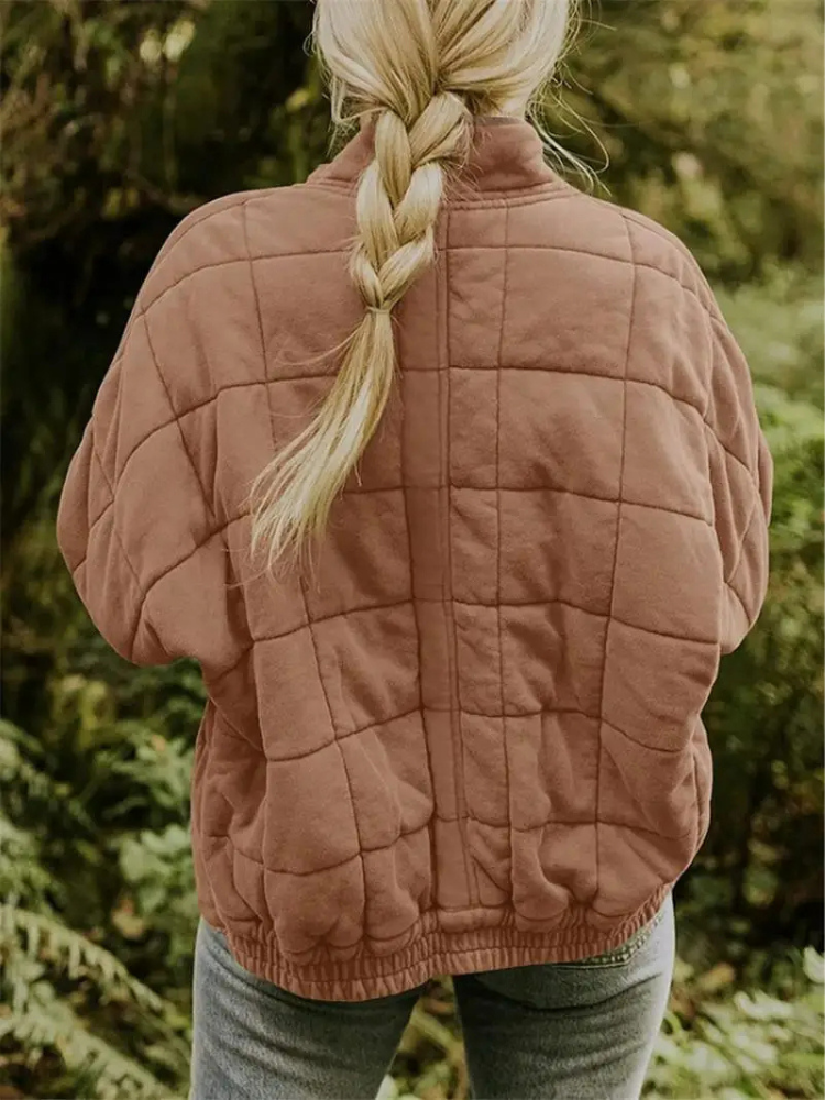 Oversized Dames Quilted Bomberjack met Rits en Zakken