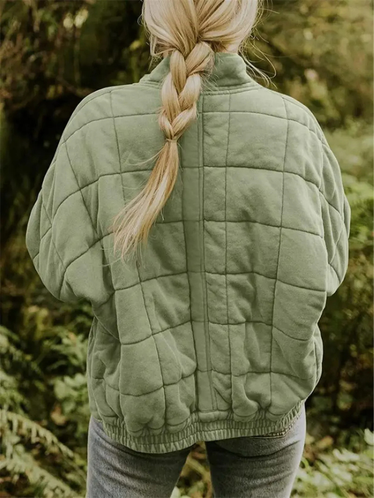 Oversized Dames Quilted Bomberjack met Rits en Zakken