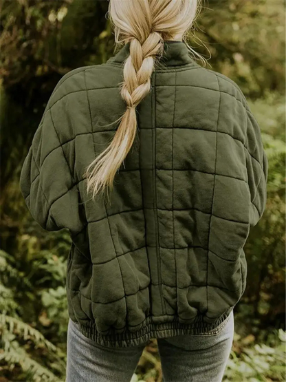Oversized Dames Quilted Bomberjack met Rits en Zakken