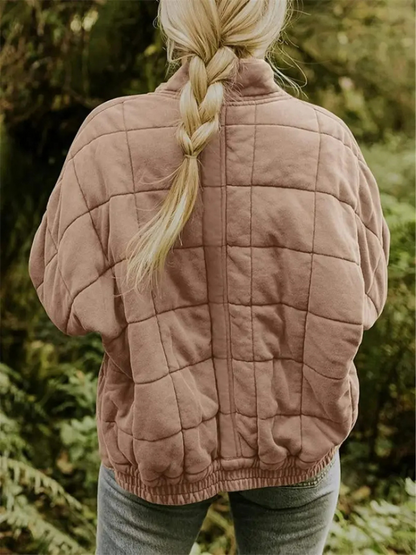 Oversized Dames Quilted Bomberjack met Rits en Zakken