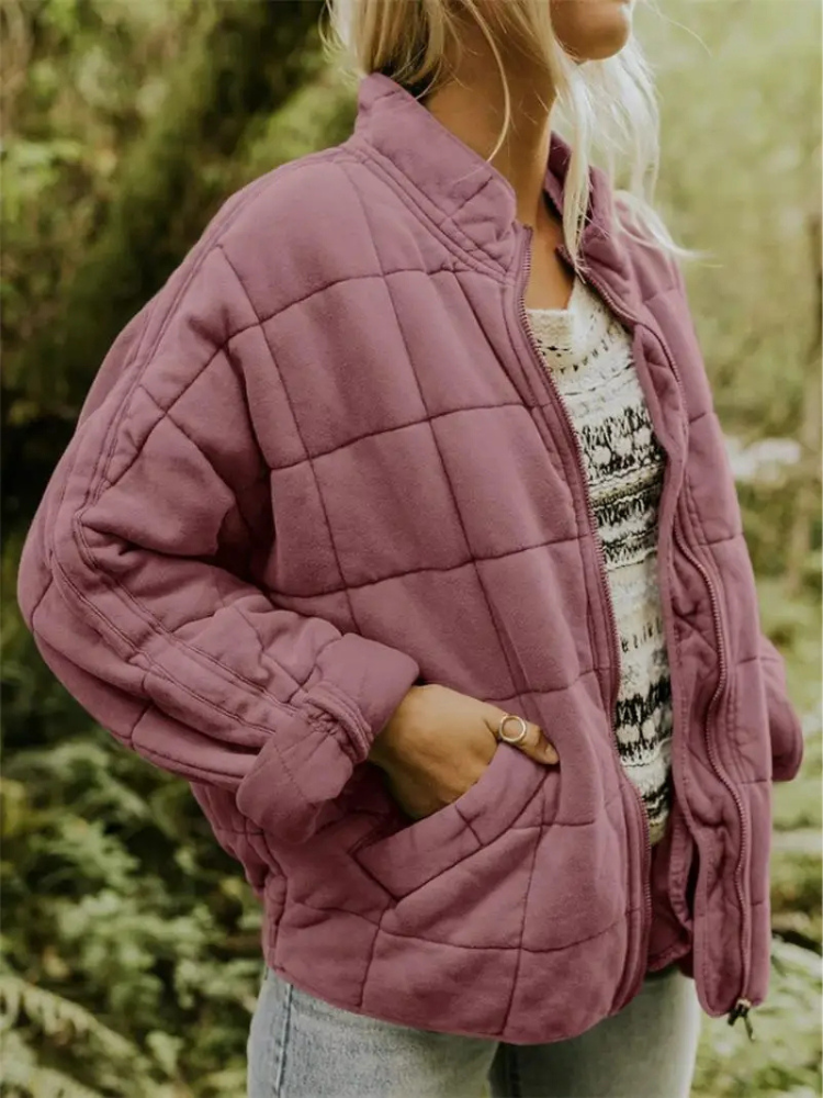 Oversized Dames Quilted Bomberjack met Rits en Zakken