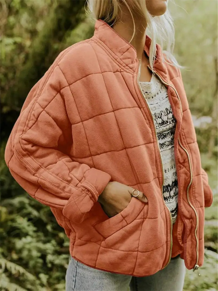 Oversized Dames Quilted Bomberjack met Rits en Zakken