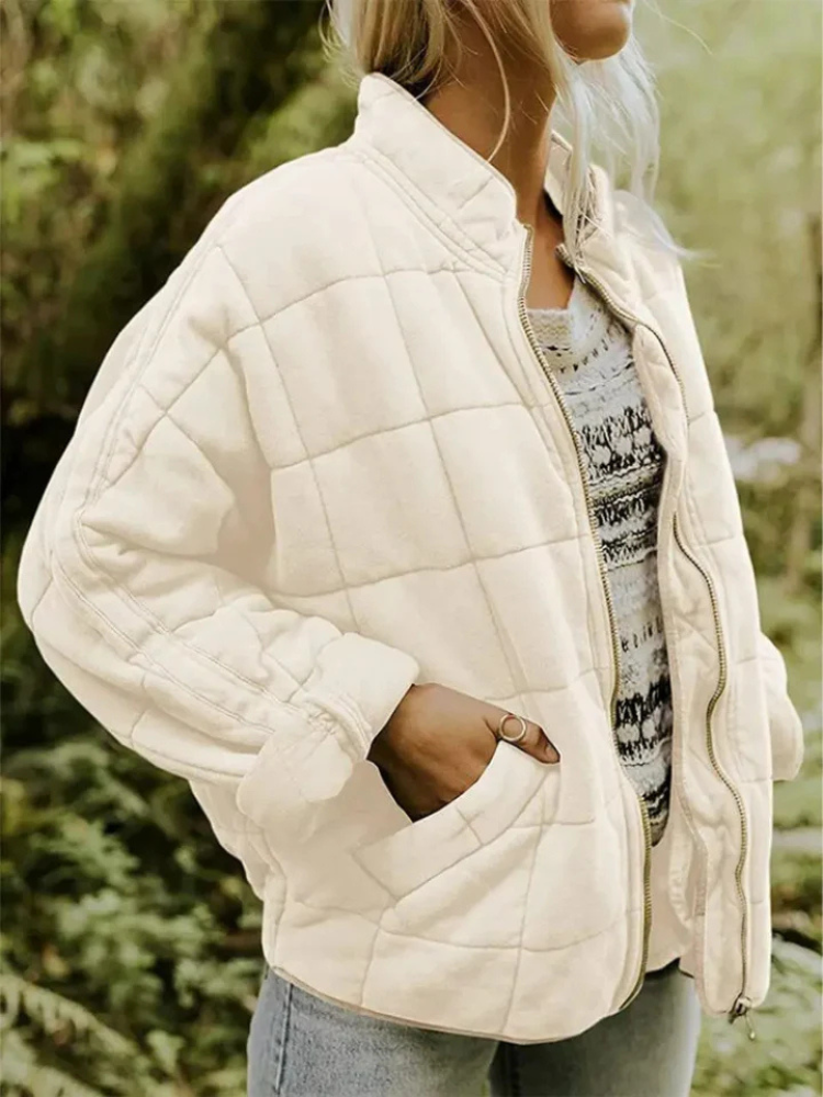 Oversized Dames Quilted Bomberjack met Rits en Zakken