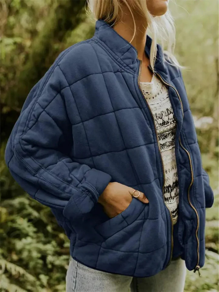 Oversized Dames Quilted Bomberjack met Rits en Zakken