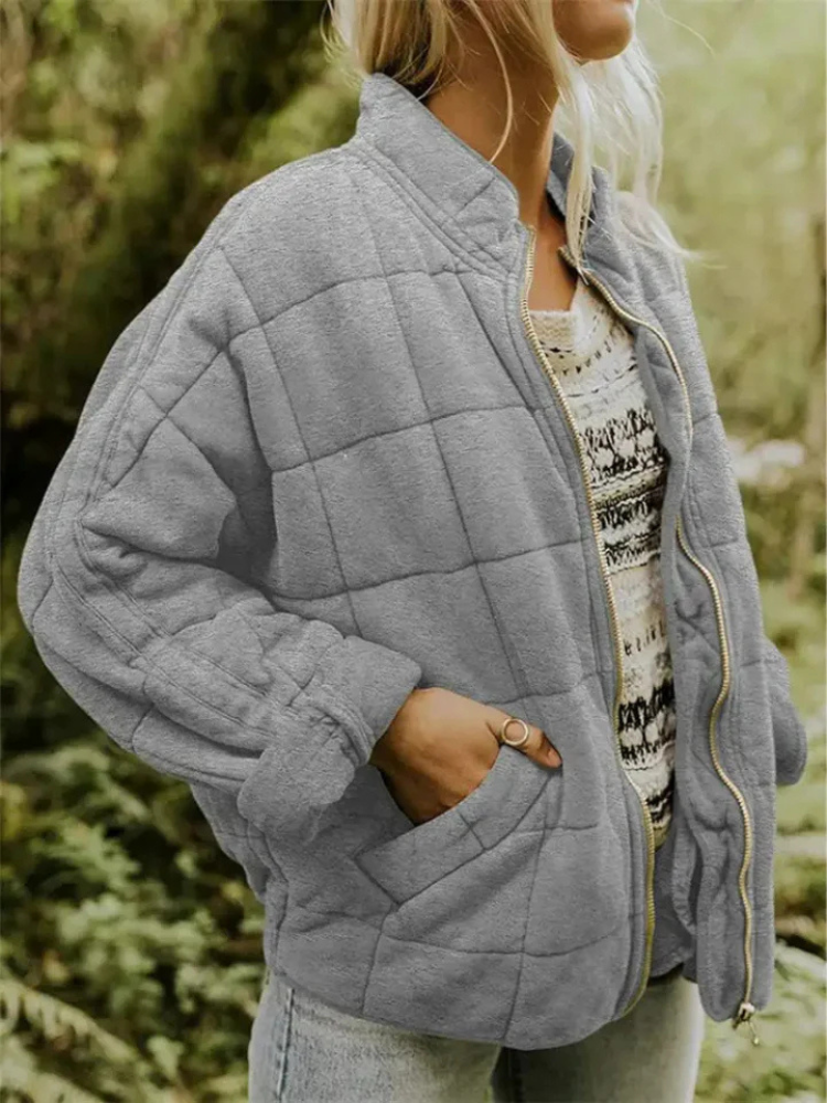 Oversized Dames Quilted Bomberjack met Rits en Zakken