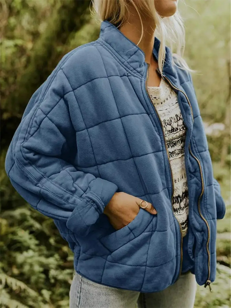 Oversized Dames Quilted Bomberjack met Rits en Zakken