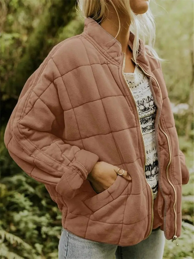 Oversized Dames Quilted Bomberjack met Rits en Zakken