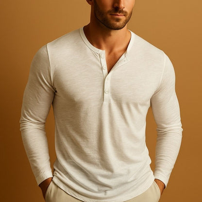 Heren Henley Shirt Lange Mouwen Casual Top met Knopen Comfort