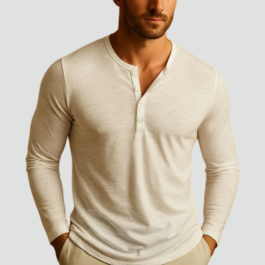 Heren Henley Shirt Lange Mouwen Casual Top met Knopen Comfort