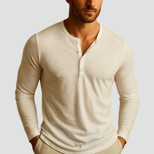 Heren Henley Shirt Lange Mouwen Casual Top met Knopen Comfort