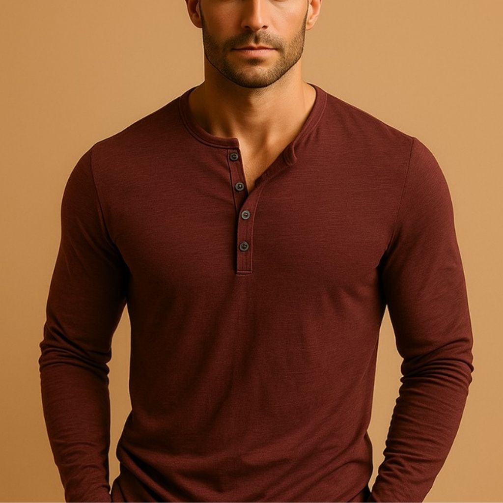 Heren Henley Shirt Lange Mouwen Casual Top met Knopen Comfort