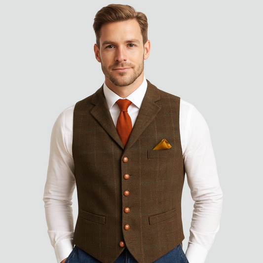 Elegante Heren Gilet met Subtiel Ruitpatroon en Knoopsluiting