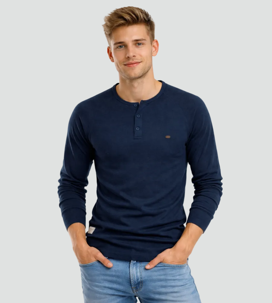 Heren Henley Shirt Met Lange Mouwen En Knopen Casual Basic