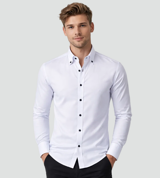 Heren Klassiek Overhemd Met Button-Down Kraag En Getailleerde Pasvorm