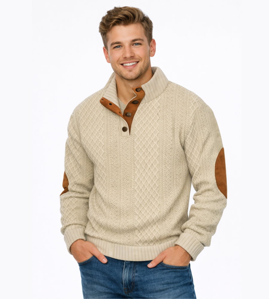 Heren Luxe Pullover Kabeltrui Met Elleboogstukken Winter