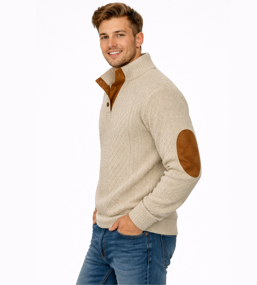 Heren Luxe Pullover Kabeltrui Met Elleboogstukken Winter