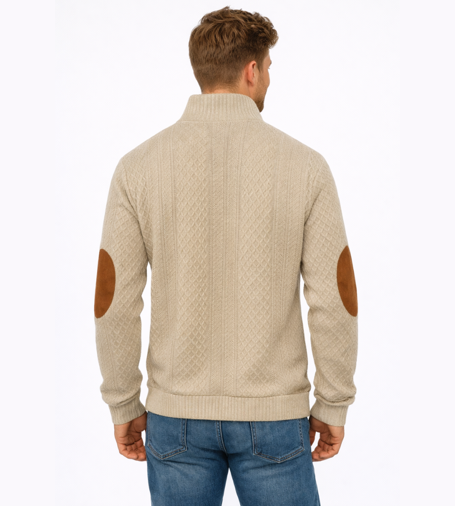 Heren Luxe Pullover Kabeltrui Met Elleboogstukken Winter