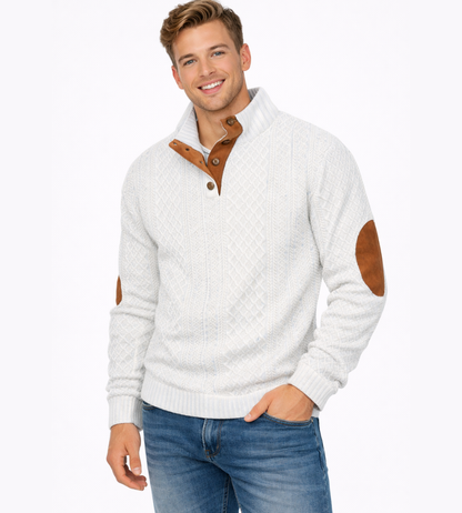 Heren Luxe Pullover Kabeltrui Met Elleboogstukken Winter