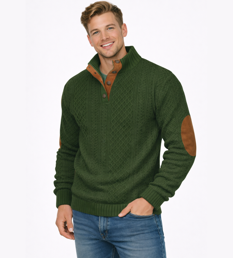 Heren Luxe Pullover Kabeltrui Met Elleboogstukken Winter