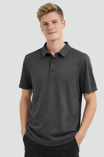 Heren Mesh Poloshirt Met Textuur En Knoopsluiting