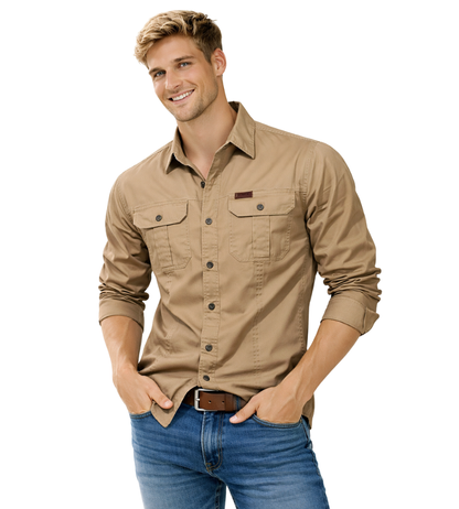Heren Cargo Overshirt Tactisch Outdoor Overhemd Lange Mouw