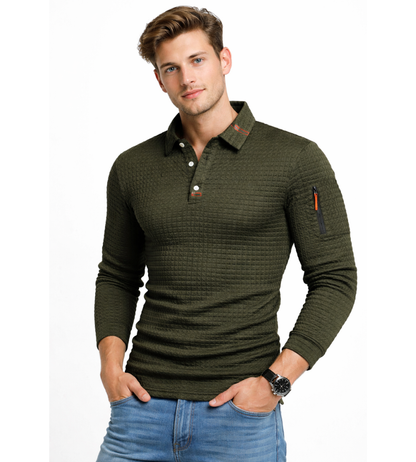 Heren Polo Met Lange Mouwen En Structuurstof Slim Fit