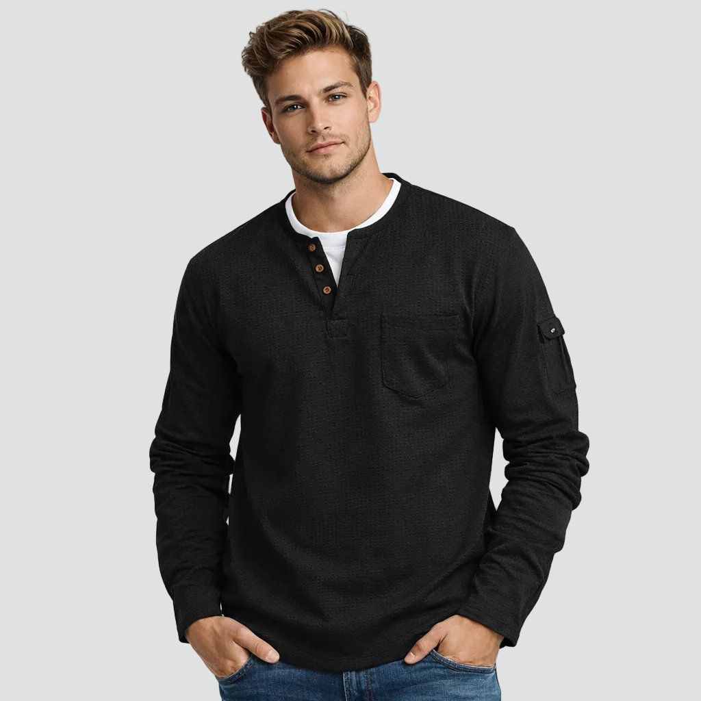 Heren Sweatshirt Met Henley Hals En Borstzak