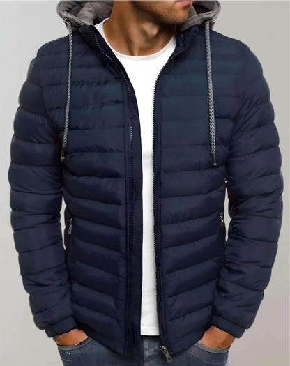 Lichte heren pufferjas met capuchon en ritssluiting