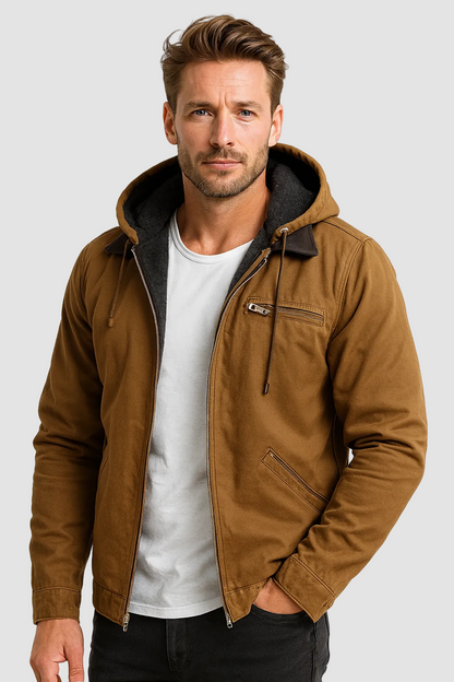 Heren tussenjas met capuchon en warme fleece voering