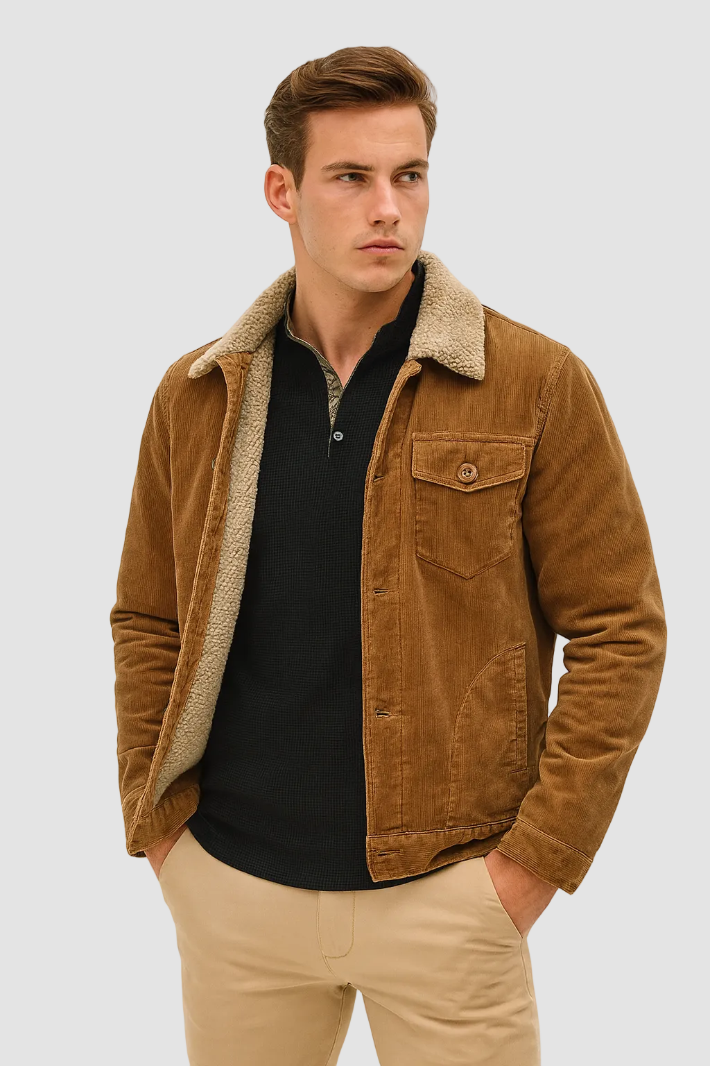 Heren winterjas met zachte fleece voering en diepe zakken