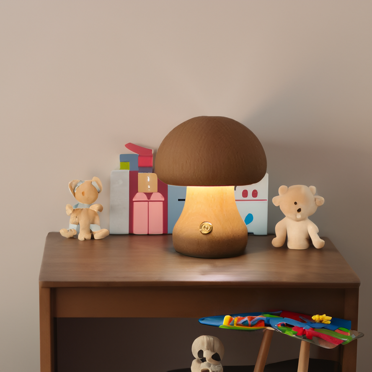 Houten Paddenstoel Nachtlamp Met Touchbediening