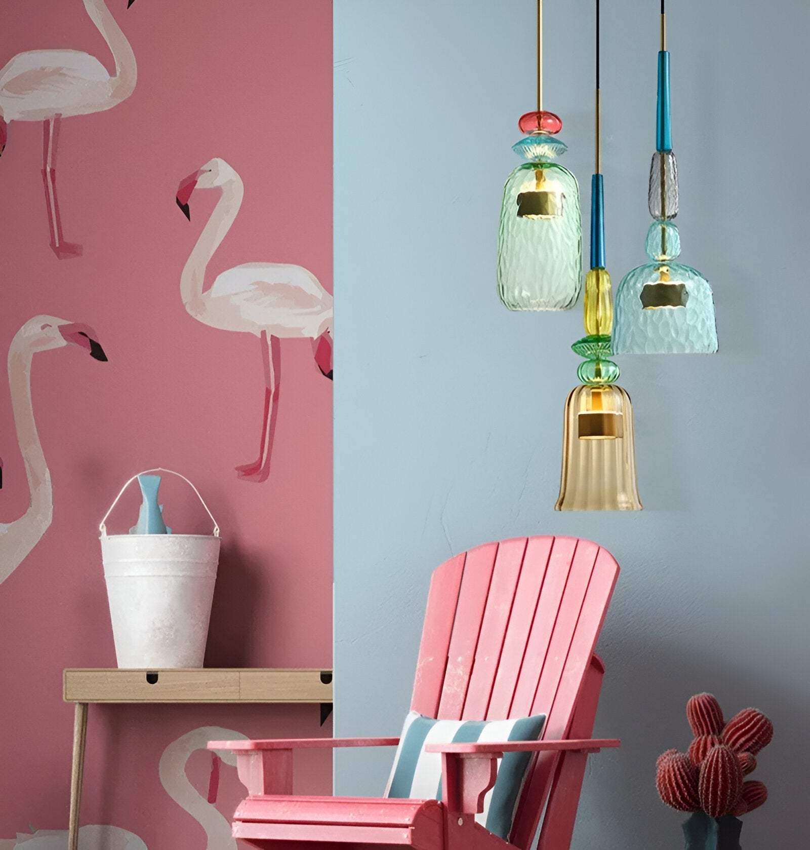 Noordse Hanglamp Van Gekleurd Glas In Macaron Stijl