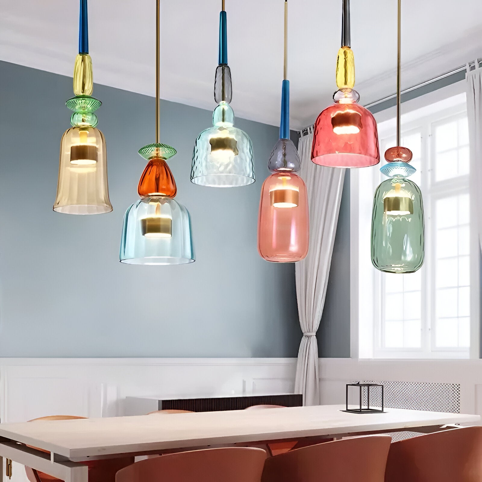 Noordse Hanglamp Van Gekleurd Glas In Macaron Stijl