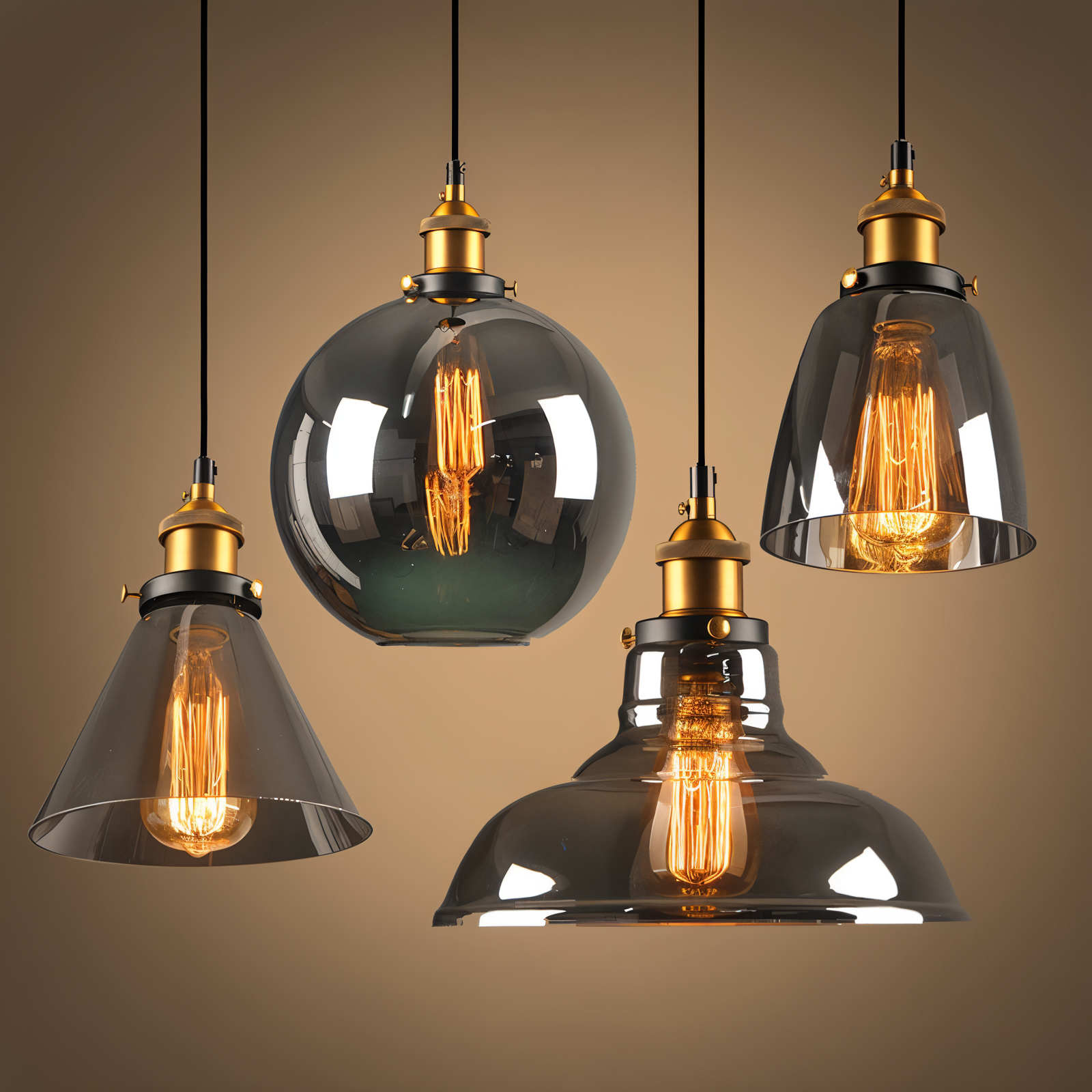 Vintage Hanglamp Van Gerookt Glas