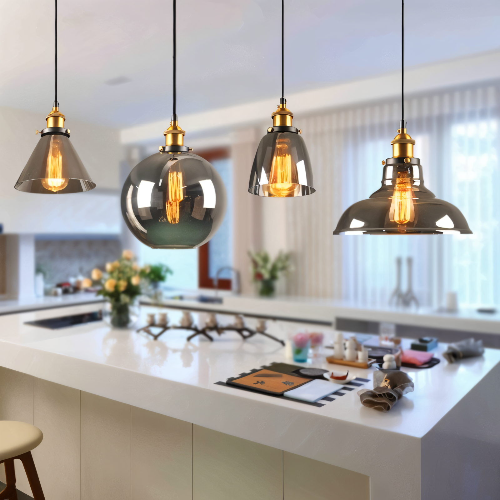 Vintage Hanglamp Van Gerookt Glas
