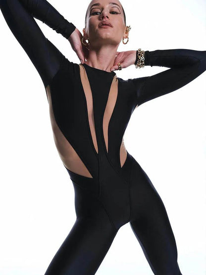 Isabella - Stretch Jumpsuit met Mesh Inzetstukken en Modieuze Snit