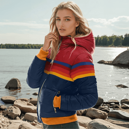 Sportieve Winterse Jas met Retro Colourblock voor Dames