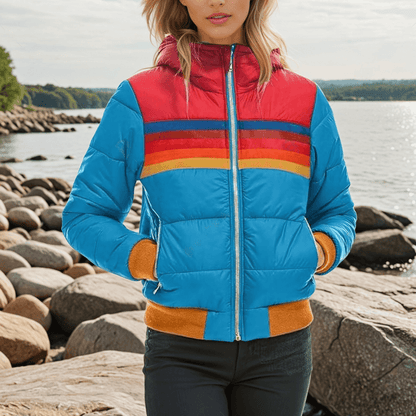 Sportieve Winterse Jas met Retro Colourblock voor Dames