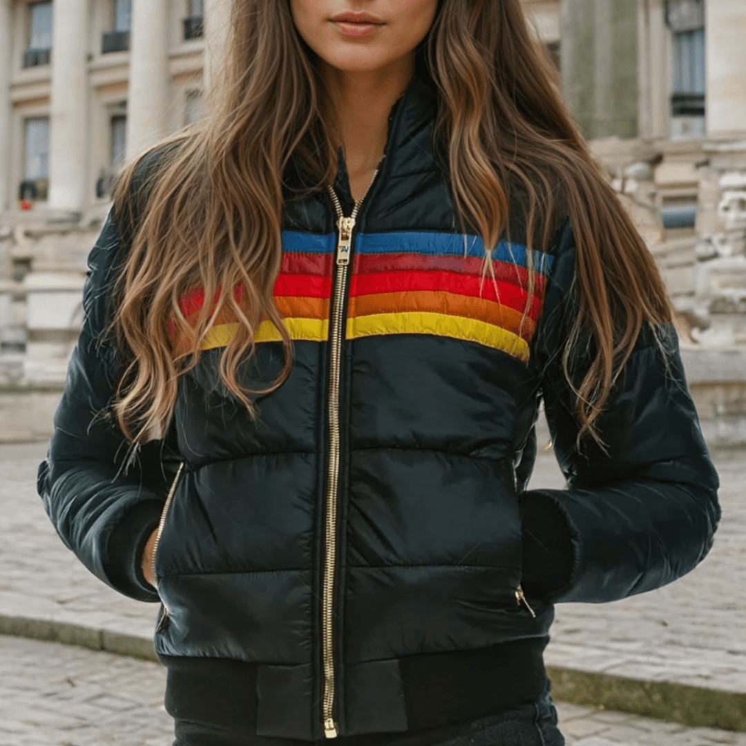 Sportieve Winterse Jas met Retro Colourblock voor Dames