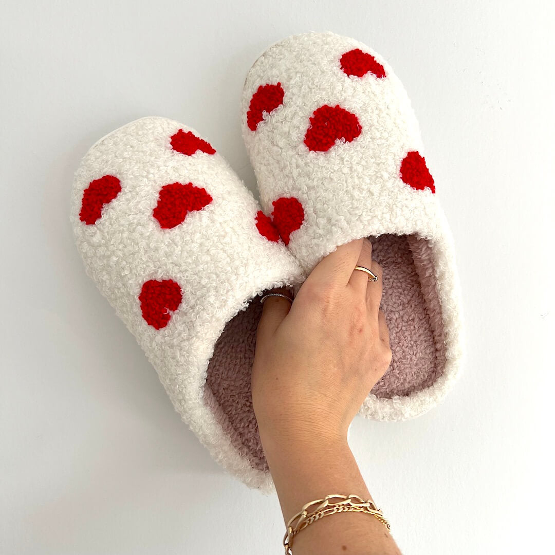 Fluffy Pantoffels met Hartjes en Anti-Slip Zool voor Dames