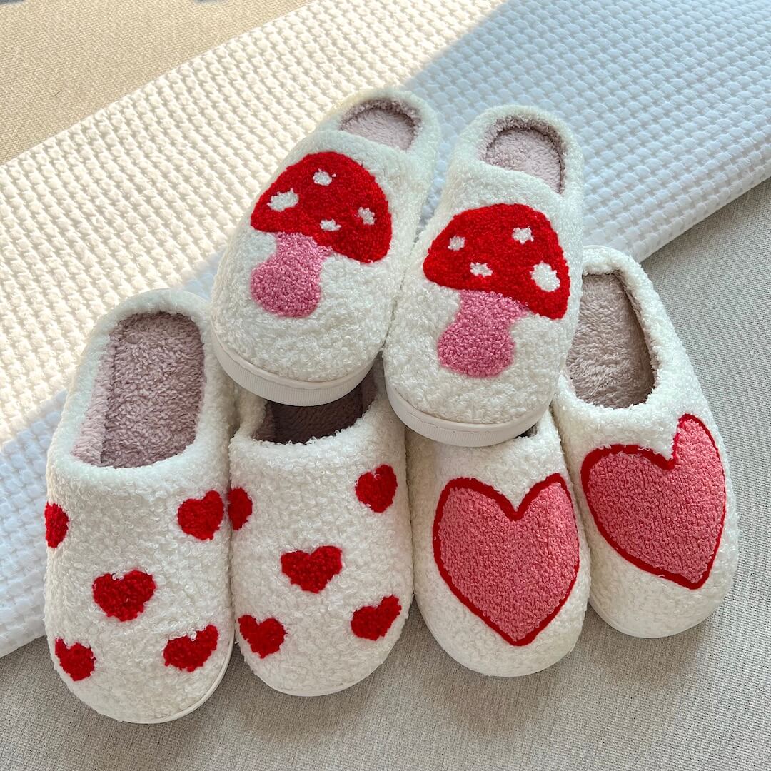 Fluffy Pantoffels met Hartjes en Anti-Slip Zool voor Dames