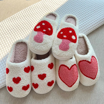 Fluffy Pantoffels met Hartjes en Anti-Slip Zool voor Dames