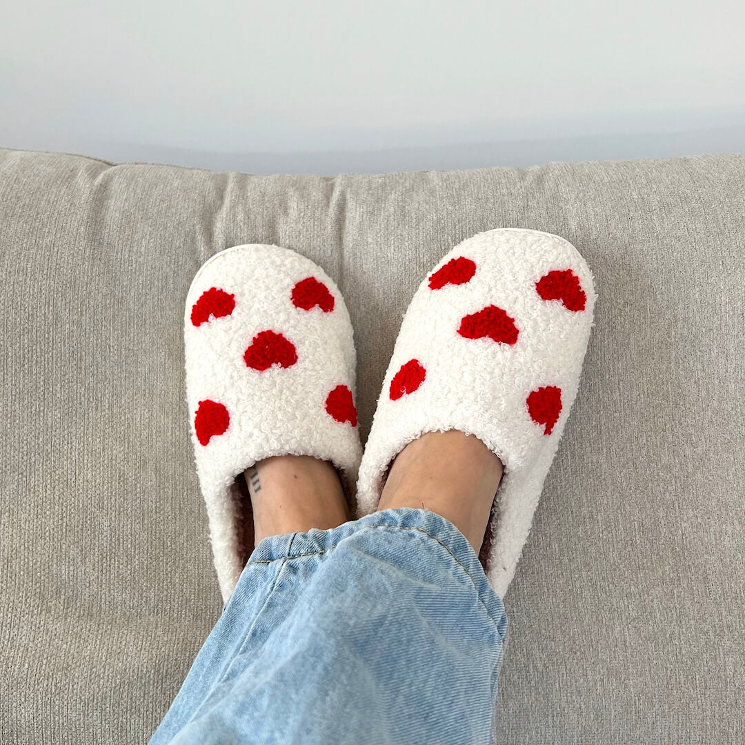 Fluffy Pantoffels met Hartjes en Anti-Slip Zool voor Dames