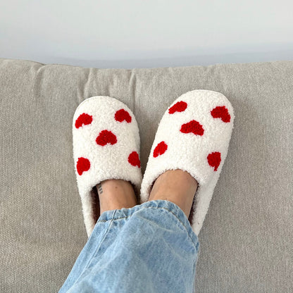 Fluffy Pantoffels met Hartjes en Anti-Slip Zool voor Dames