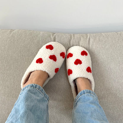 Fluffy Pantoffels met Hartjes en Anti-Slip Zool voor Dames