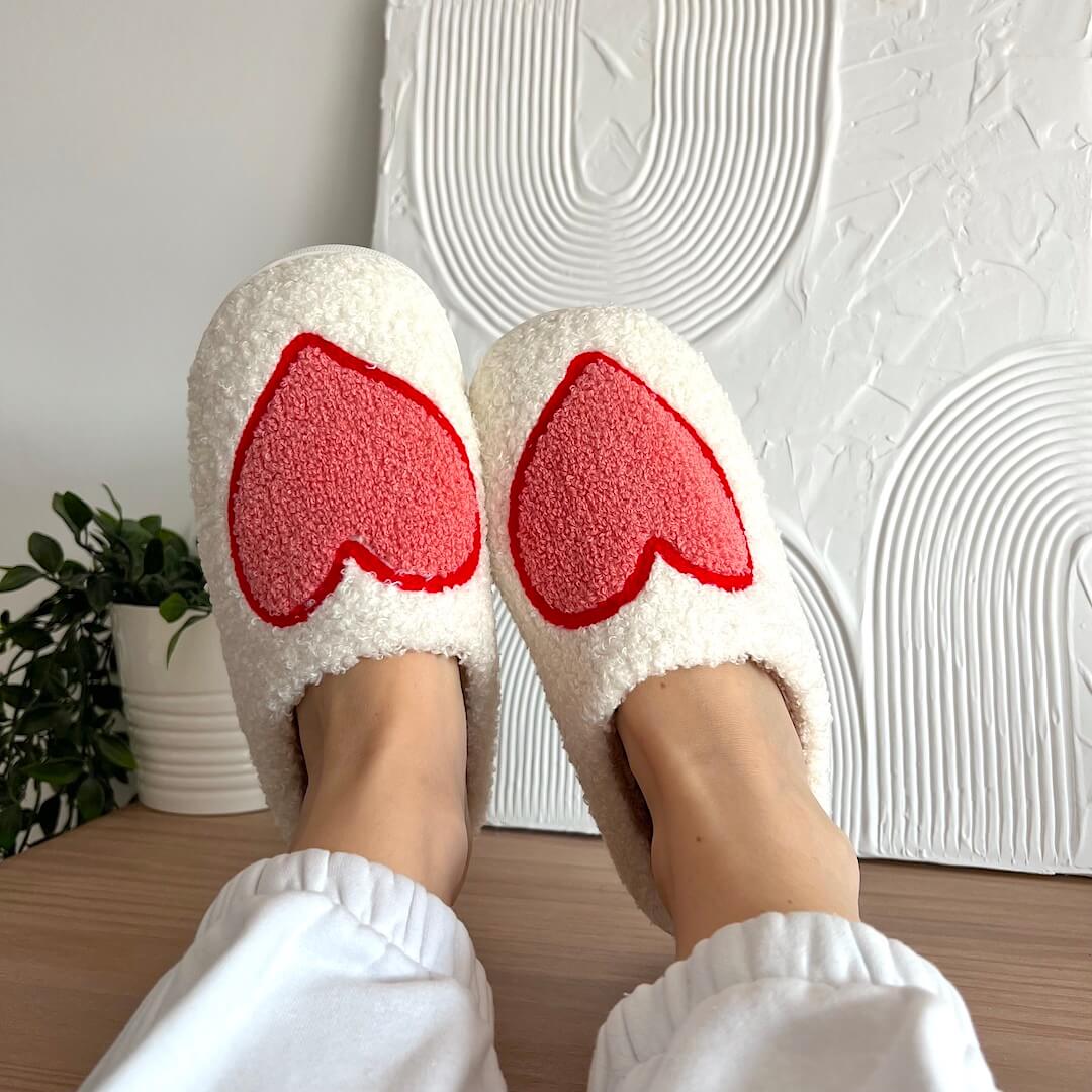 Fluffy Pantoffels met Hartjes en Anti-Slip Zool voor Dames