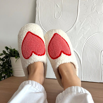 Fluffy Pantoffels met Hartjes en Anti-Slip Zool voor Dames