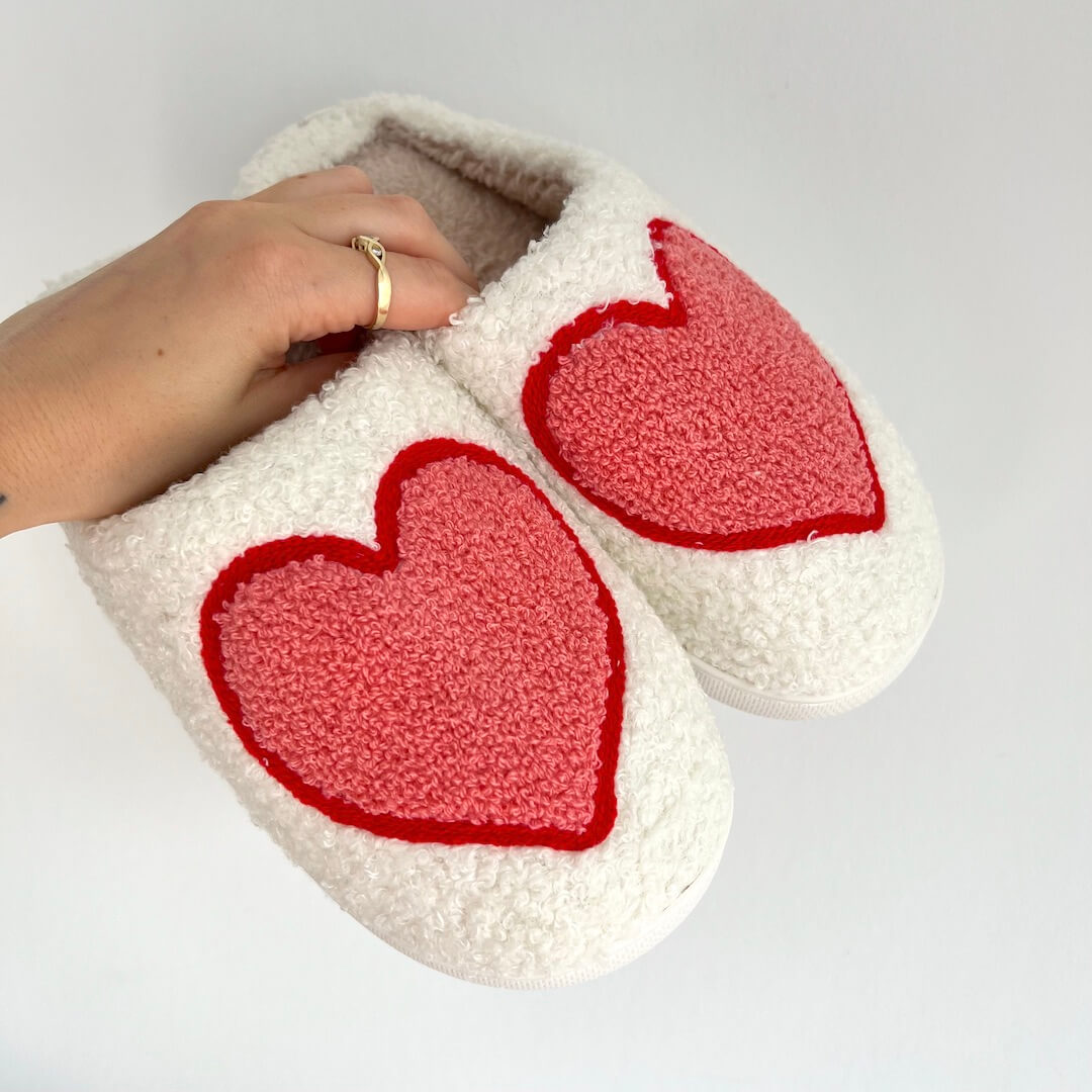 Fluffy Pantoffels met Hartjes en Anti-Slip Zool voor Dames