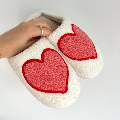Fluffy Pantoffels met Hartjes en Anti-Slip Zool voor Dames